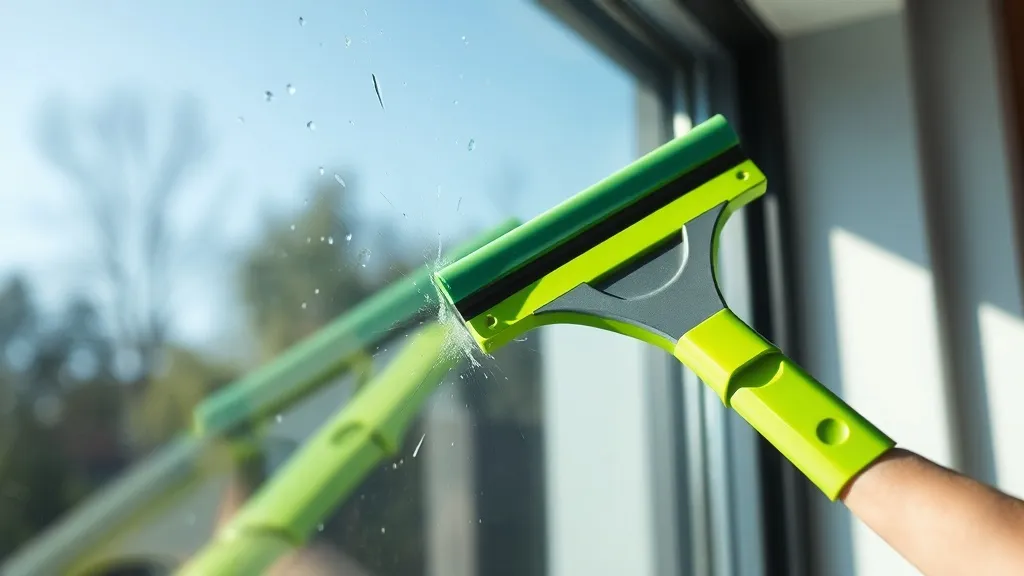 A minimalist close-up of a window cleaner squeegee touching